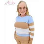 S Micha Pullover colorblock Blue Latte ecru S Micha Pullover colorblock Blue Latte ecru
